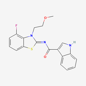 molecular formula C19H16FN3O2S B2570648 (Z)-N-(4-氟-3-(2-甲氧基乙基)苯并[d]噻唑-2(3H)-亚甲基)-1H-吲哚-3-甲酰胺 CAS No. 1173537-84-2