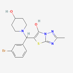 molecular formula C17H19BrN4O2S B2570652 1-[(3-bromophenyl)({6-hydroxy-2-methyl-[1,2,4]triazolo[3,2-b][1,3]thiazol-5-yl})methyl]piperidin-4-ol CAS No. 869344-67-2