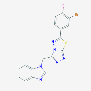 molecular formula C18H12BrFN6S B257067 1-{[6-(3-bromo-4-fluorophenyl)[1,2,4]triazolo[3,4-b][1,3,4]thiadiazol-3-yl]methyl}-2-methyl-1H-benzimidazole 