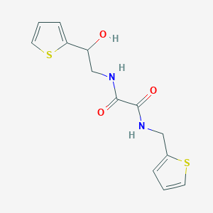 molecular formula C13H14N2O3S2 B2570689 N1-(2-hydroxy-2-(thiophen-2-yl)ethyl)-N2-(thiophen-2-ylmethyl)oxalamide CAS No. 1351634-53-1