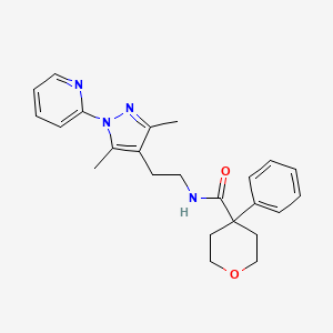 molecular formula C24H28N4O2 B2570691 N-(2-(3,5-dimethyl-1-(pyridin-2-yl)-1H-pyrazol-4-yl)ethyl)-4-phenyltetrahydro-2H-pyran-4-carboxamide CAS No. 2034337-49-8