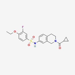molecular formula C21H23FN2O4S B2570706 N-(2-(环丙烷羰基)-1,2,3,4-四氢异喹啉-7-基)-4-乙氧基-3-氟苯磺酰胺 CAS No. 955716-09-3