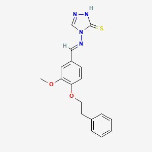 molecular formula C18H18N4O2S B2570749 (E)-4-((3-methoxy-4-phenethoxybenzylidene)amino)-4H-1,2,4-triazole-3-thiol CAS No. 686284-60-6
