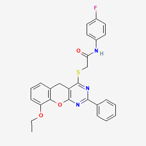 molecular formula C27H22FN3O3S B2570762 2-((9-ethoxy-2-phenyl-5H-chromeno[2,3-d]pyrimidin-4-yl)thio)-N-(4-fluorophenyl)acetamide CAS No. 866348-86-9