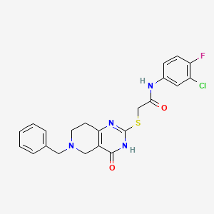 molecular formula C22H20ClFN4O2S B2570763 2-((6-benzyl-4-oxo-3,4,5,6,7,8-hexahydropyrido[4,3-d]pyrimidin-2-yl)thio)-N-(3-chloro-4-fluorophenyl)acetamide CAS No. 946371-79-5