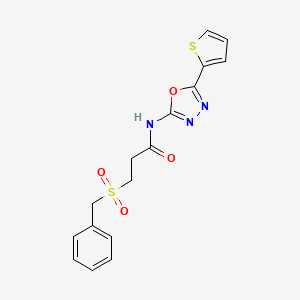 molecular formula C16H15N3O4S2 B2570768 3-(benzylsulfonyl)-N-(5-(thiophen-2-yl)-1,3,4-oxadiazol-2-yl)propanamide CAS No. 923448-23-1