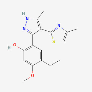 molecular formula C17H19N3O2S B2570776 4-ethyl-5-methoxy-2-[5-methyl-4-(4-methyl-1,3-thiazol-2-yl)-1H-pyrazol-3-yl]phenol CAS No. 1096588-35-0
