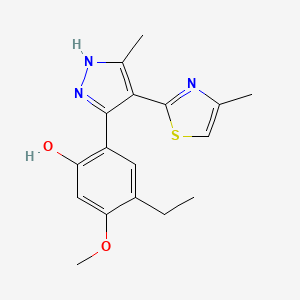 molecular formula C17H19N3O2S B2570776 4-Ethyl-5-Methoxy-2-[5-Methyl-4-(4-Methyl-1,3-Thiazol-2-yl)-1H-Pyrazol-3-yl]Phenol CAS No. 1096588-35-0