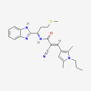 molecular formula C24H29N5OS B2570781 (E)-N-[(1S)-1-(1H-benzimidazol-2-yl)-3-methylsulfanylpropyl]-2-cyano-3-(2,5-dimethyl-1-propylpyrrol-3-yl)prop-2-enamide CAS No. 2094028-07-4