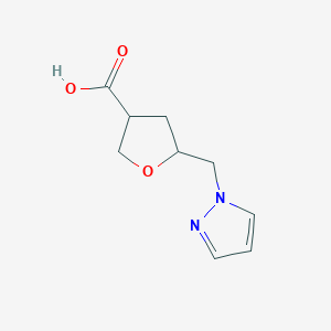 molecular formula C9H12N2O3 B2570787 5-(吡唑-1-基甲基)氧杂环-3-羧酸 CAS No. 2305251-95-8