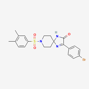 molecular formula C21H22BrN3O3S B2570798 3-(4-Bromophenyl)-8-((3,4-dimethylphenyl)sulfonyl)-1,4,8-triazaspiro[4.5]dec-3-en-2-one CAS No. 1184970-52-2