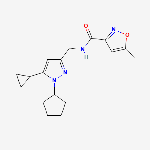 molecular formula C17H22N4O2 B2570808 N-((1-cyclopentyl-5-cyclopropyl-1H-pyrazol-3-yl)methyl)-5-methylisoxazole-3-carboxamide CAS No. 1448128-08-2