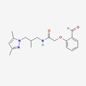 molecular formula C18H23N3O3 B2570811 N-[3-(3,5-dimethylpyrazol-1-yl)-2-methylpropyl]-2-(2-formylphenoxy)acetamide CAS No. 1281120-10-2