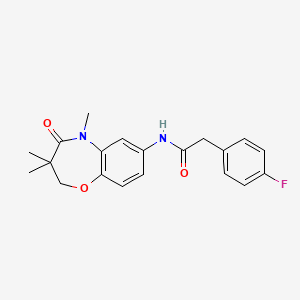 molecular formula C20H21FN2O3 B2570827 2-(4-fluorophenyl)-N-(3,3,5-trimethyl-4-oxo-2,3,4,5-tetrahydrobenzo[b][1,4]oxazepin-7-yl)acetamide CAS No. 921811-91-8