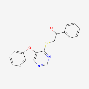 molecular formula C18H12N2O2S B2570843 2-(Benzofuro[3,2-d]pyrimidin-4-ylthio)-1-phenylethanone CAS No. 848683-44-3