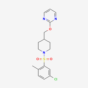 molecular formula C17H20ClN3O3S B2570848 2-[[1-(5-Chloro-2-methylphenyl)sulfonylpiperidin-4-yl]methoxy]pyrimidine CAS No. 2380070-77-7