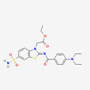 molecular formula C22H26N4O5S2 B2570856 Ethyl 2-[2-[4-(diethylamino)benzoyl]imino-6-sulfamoyl-1,3-benzothiazol-3-yl]acetate CAS No. 865248-32-4