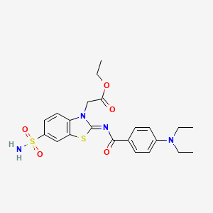 molecular formula C22H26N4O5S2 B2570856 ethyl 2-[(2Z)-2-{[4-(diethylamino)benzoyl]imino}-6-sulfamoyl-2,3-dihydro-1,3-benzothiazol-3-yl]acetate CAS No. 865248-32-4