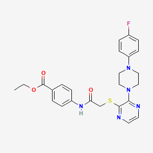 molecular formula C25H26FN5O3S B2570861 N-[6-({[(3-chlorophenyl)amino]carbonyl}amino)-4-methoxy-1,3-benzothiazol-2-yl]benzenesulfonamide CAS No. 1030087-24-1