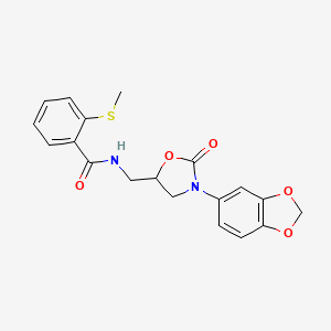 molecular formula C19H18N2O5S B2570872 N-((3-(benzo[d][1,3]dioxol-5-yl)-2-oxooxazolidin-5-yl)methyl)-2-(methylthio)benzamide CAS No. 955242-18-9