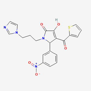molecular formula C21H18N4O5S B2570883 1-(3-(1H-imidazol-1-yl)propyl)-3-hydroxy-5-(3-nitrophenyl)-4-(thiophene-2-carbonyl)-1H-pyrrol-2(5H)-one CAS No. 380887-92-3