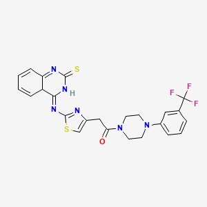 molecular formula C24H21F3N6OS2 B2570892 2-{2-[(2-Sulfanylidene-1,2-dihydroquinazolin-4-yl)amino]-1,3-thiazol-4-yl}-1-{4-[3-(trifluoromethyl)phenyl]piperazin-1-yl}ethan-1-one CAS No. 689267-12-7