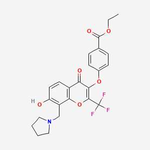 molecular formula C24H22F3NO6 B2570897 Ethyl 4-[7-hydroxy-4-oxo-8-(pyrrolidin-1-ylmethyl)-2-(trifluoromethyl)chromen-3-yl]oxybenzoate CAS No. 845660-71-1
