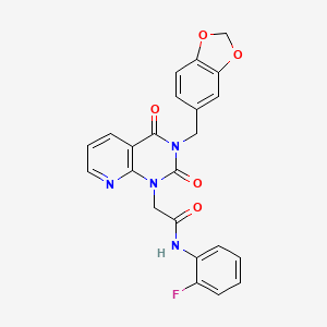 molecular formula C23H17FN4O5 B2570931 2-[3-(1,3-benzodioxol-5-ylmethyl)-2,4-dioxo-3,4-dihydropyrido[2,3-d]pyrimidin-1(2H)-yl]-N-(2-fluorophenyl)acetamide CAS No. 902923-78-8