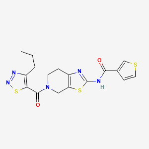 molecular formula C17H17N5O2S3 B2570969 N-(5-(4-propyl-1,2,3-thiadiazole-5-carbonyl)-4,5,6,7-tetrahydrothiazolo[5,4-c]pyridin-2-yl)thiophene-3-carboxamide CAS No. 1798540-46-1