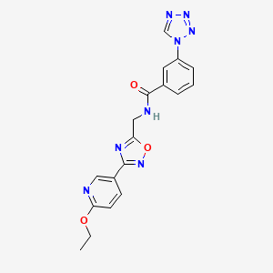 molecular formula C18H16N8O3 B2570975 N-((3-(6-乙氧基吡啶-3-基)-1,2,4-恶二唑-5-基)甲基)-3-(1H-四唑-1-基)苯甲酰胺 CAS No. 2034506-17-5