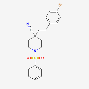 molecular formula C20H21BrN2O2S B2570994 4-(4-Bromophenethyl)-1-(phenylsulfonyl)piperidine-4-carbonitrile CAS No. 1172738-33-8