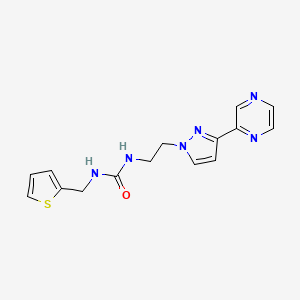 molecular formula C15H16N6OS B2570997 1-(2-(3-(pyrazin-2-yl)-1H-pyrazol-1-yl)ethyl)-3-(thiophen-2-ylmethyl)urea CAS No. 2034505-21-8