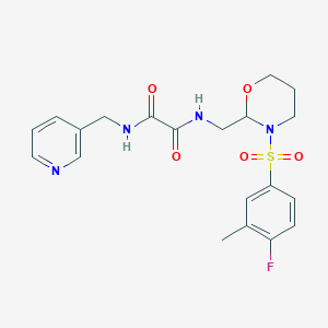 molecular formula C20H23FN4O5S B2570998 N1-((3-((4-fluoro-3-methylphenyl)sulfonyl)-1,3-oxazinan-2-yl)methyl)-N2-(pyridin-3-ylmethyl)oxalamide CAS No. 872724-91-9