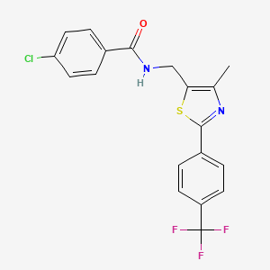 molecular formula C19H14ClF3N2OS B2571007 4-chloro-N-({4-methyl-2-[4-(trifluoromethyl)phenyl]-1,3-thiazol-5-yl}methyl)benzamide CAS No. 866018-71-5