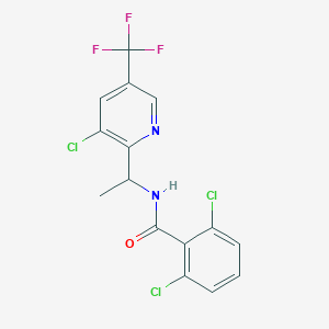 molecular formula C15H10Cl3F3N2O B2571013 2,6-dichloro-N-[1-[3-chloro-5-(trifluoromethyl)pyridin-2-yl]ethyl]benzamide CAS No. 2085689-86-5