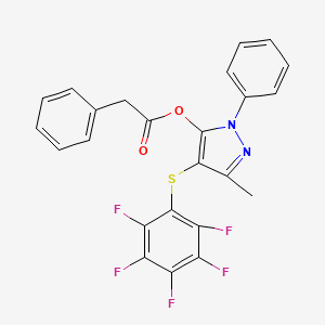 molecular formula C24H15F5N2O2S B2571029 3-methyl-4-((perfluorophenyl)thio)-1-phenyl-1H-pyrazol-5-yl 2-phenylacetate CAS No. 851126-78-8