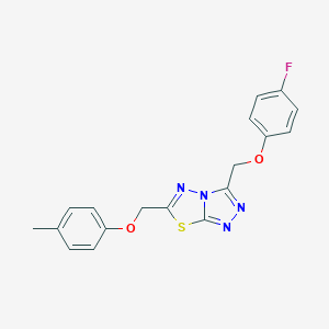 molecular formula C18H15FN4O2S B257105 3-[(4-Fluorophenoxy)methyl]-6-[(4-methylphenoxy)methyl][1,2,4]triazolo[3,4-b][1,3,4]thiadiazole 