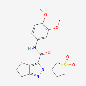 molecular formula C19H23N3O5S B2571058 N-(3,4-dimethoxyphenyl)-2-(1,1-dioxidotetrahydrothiophen-3-yl)-2,4,5,6-tetrahydrocyclopenta[c]pyrazole-3-carboxamide CAS No. 1105231-45-5