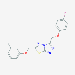 molecular formula C18H15FN4O2S B257106 3-[(4-Fluorophenoxy)methyl]-6-[(3-methylphenoxy)methyl][1,2,4]triazolo[3,4-b][1,3,4]thiadiazole 