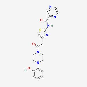 molecular formula C20H20N6O3S B2571067 N-(4-(2-(4-(2-hydroxyphenyl)piperazin-1-yl)-2-oxoethyl)thiazol-2-yl)pyrazine-2-carboxamide CAS No. 1210737-74-8