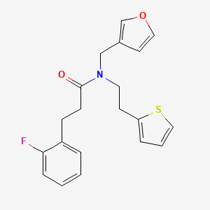 molecular formula C20H20FNO2S B2571068 3-(2-fluorophenyl)-N-(furan-3-ylmethyl)-N-(2-(thiophen-2-yl)ethyl)propanamide CAS No. 1797803-03-2