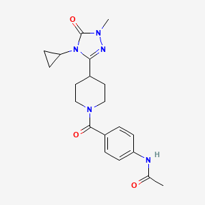 molecular formula C20H25N5O3 B2571076 N-(4-(4-(4-cyclopropyl-1-methyl-5-oxo-4,5-dihydro-1H-1,2,4-triazol-3-yl)piperidine-1-carbonyl)phenyl)acetamide CAS No. 1797587-71-3