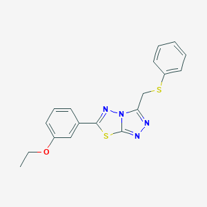 molecular formula C18H16N4OS2 B257108 6-(3-Ethoxyphenyl)-3-[(phenylthio)methyl][1,2,4]triazolo[3,4-b][1,3,4]thiadiazole 