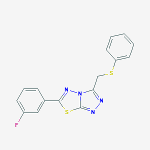 molecular formula C16H11FN4S2 B257109 6-(3-Fluorophenyl)-3-[(phenylthio)methyl][1,2,4]triazolo[3,4-b][1,3,4]thiadiazole 