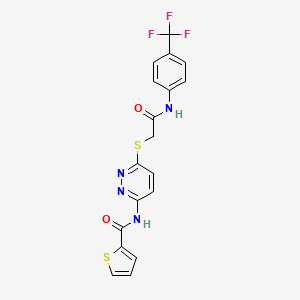 molecular formula C18H13F3N4O2S2 B2571092 N-(6-((2-oxo-2-((4-(trifluoromethyl)phenyl)amino)ethyl)thio)pyridazin-3-yl)thiophene-2-carboxamide CAS No. 1021136-56-0