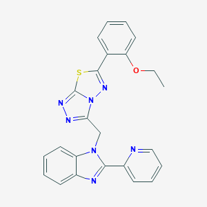 molecular formula C24H19N7OS B257111 ethyl 2-(3-{[2-(2-pyridinyl)-1H-benzimidazol-1-yl]methyl}[1,2,4]triazolo[3,4-b][1,3,4]thiadiazol-6-yl)phenyl ether 