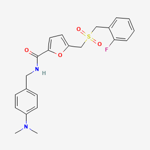 molecular formula C22H23FN2O4S B2571114 N-(4-(dimethylamino)benzyl)-5-(((2-fluorobenzyl)sulfonyl)methyl)furan-2-carboxamide CAS No. 1428367-22-9