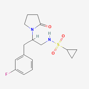 molecular formula C16H21FN2O3S B2571119 N-(3-(3-fluorophenyl)-2-(2-oxopyrrolidin-1-yl)propyl)cyclopropanesulfonamide CAS No. 1421452-43-8