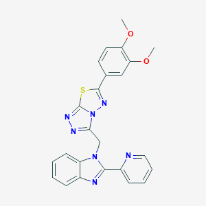 molecular formula C24H19N7O2S B257112 1-{[6-(3,4-dimethoxyphenyl)[1,2,4]triazolo[3,4-b][1,3,4]thiadiazol-3-yl]methyl}-2-(2-pyridinyl)-1H-benzimidazole 