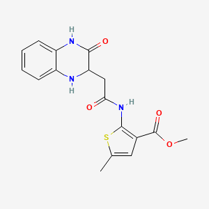 molecular formula C17H17N3O4S B2571122 2-[{[(3-羟基-1,2-二氢喹喔啉-2-基)乙酰]氨基}-5-甲硫代苯并呋喃-3-羧酸甲酯 CAS No. 939892-14-5